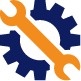 An animated silhouette of a blue gear with a yellow spanner featured in the middle.